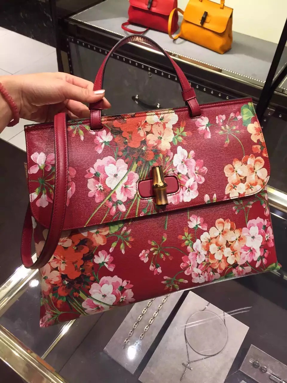 Gucci Medium Bamboo Daily Creise Blooms Bag 392013